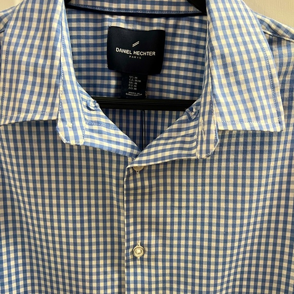 DANIEL HECHTER SHIRT, Menโs Size M, Blue & White Check Short Sleeve Button Down. - Picture 2 of 11